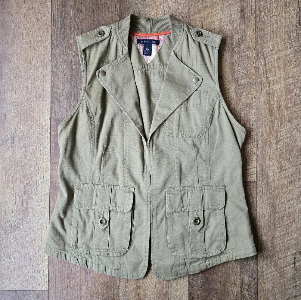 Tommy Hilfiger Army Green Utility Vest With Pockets Size Small